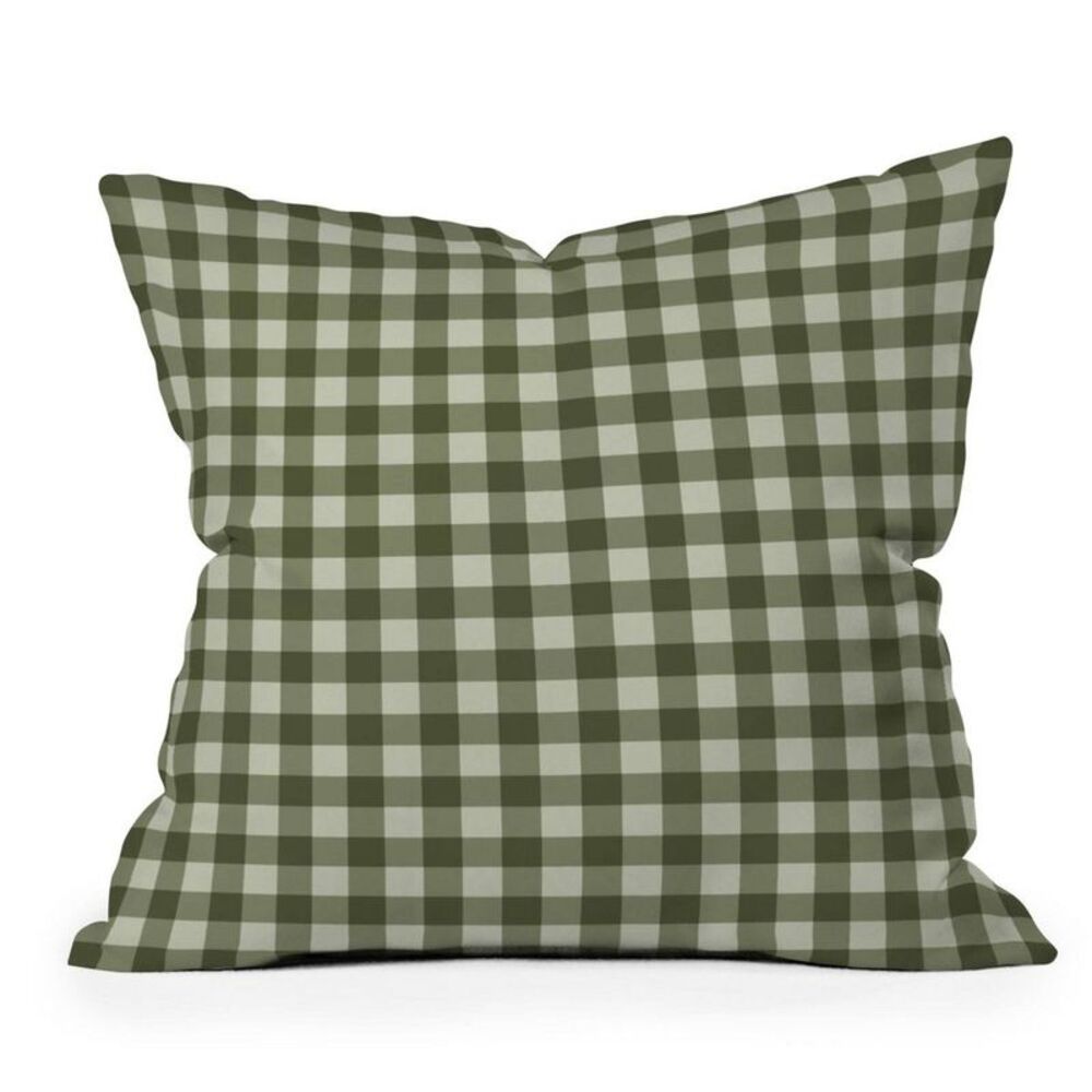 Deny Designs - 16" x 16" Colour Poems Gingham Pattern Moss Outdoo Green